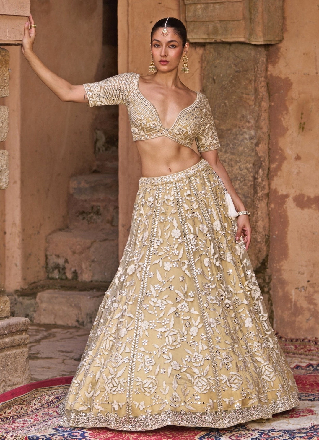 Angad Singh Beige Gold Soft Net Lehenga SetFabilicious Fashion