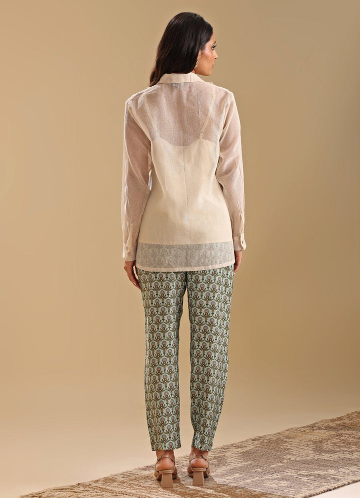 Beige Handloom Applique Shirt And Pant Set Soup By Sougat Paul - Fabilicious Fashion