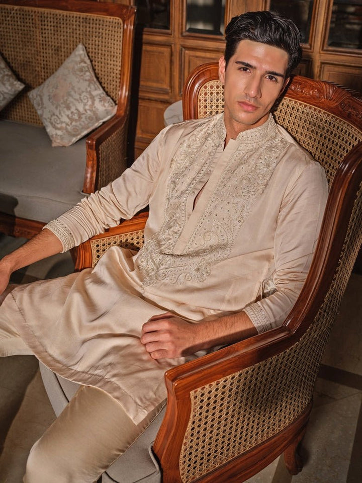 Darzi House Beige Linen Satin Kurta Pants SetFabilicious Fashion