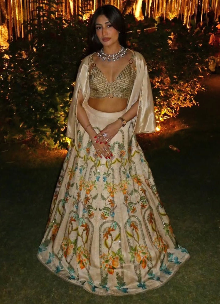 Basil Leaf Beige Linen Satin Lehenga Set With JacketFabilicious Fashion