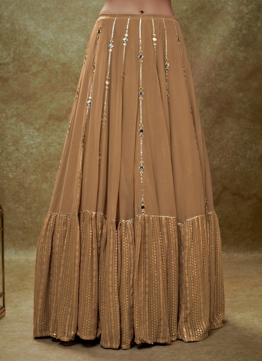 Beige Mirror and Sequin Embroidered Lehenga Set Renee Label - Fabilicious Fashion