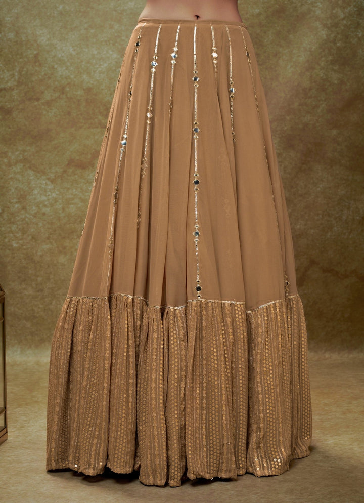 Beige Mirror and Sequin Embroidered Lehenga Set Renee Label - Fabilicious Fashion
