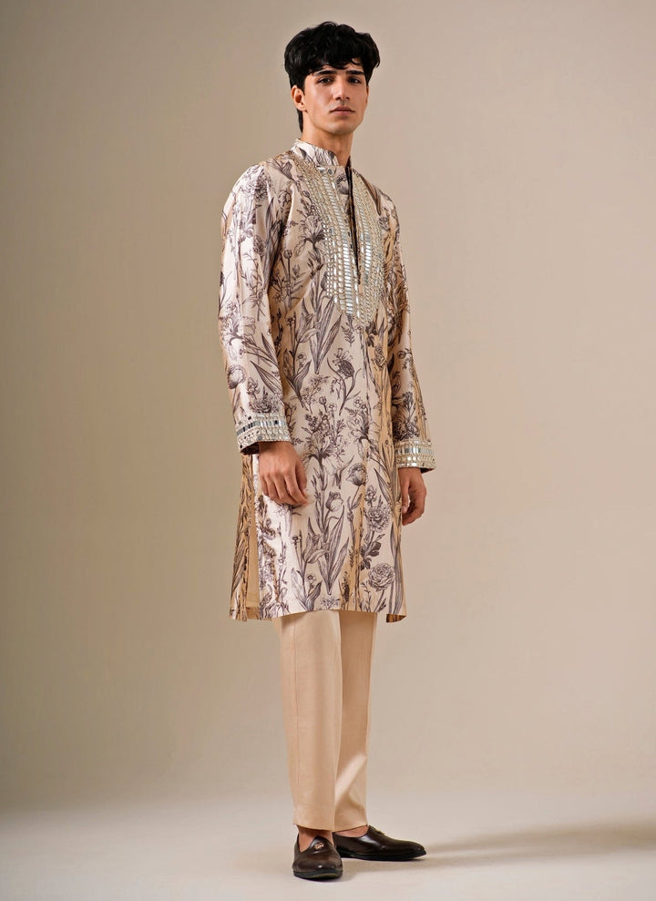 Darzi House Beige Modal Silk Floral Kurta SetFabilicious Fashion