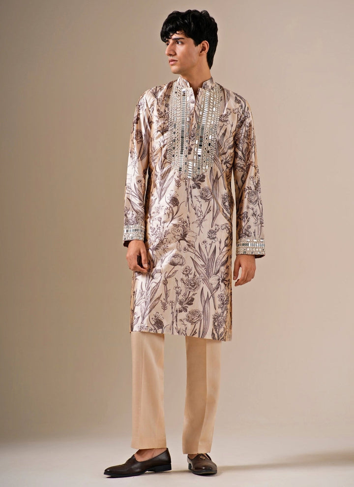 Darzi House Beige Modal Silk Floral Kurta SetFabilicious Fashion
