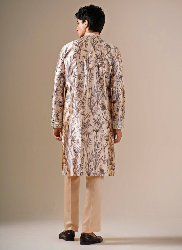 Darzi House Beige Modal Silk Floral Kurta SetFabilicious Fashion