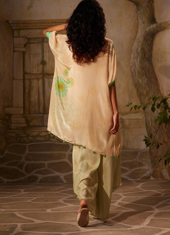Beige Printed Crepe Kurta Pant Set Basil Leaf - Fabilicious Fashion