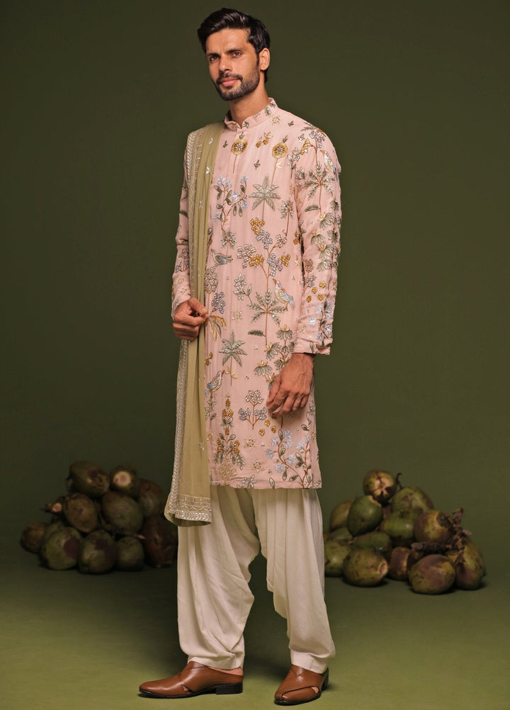 Beige Resham Kurta Patiala Pant Set With Dupatta Kalpraag - Fabilicious Fashion