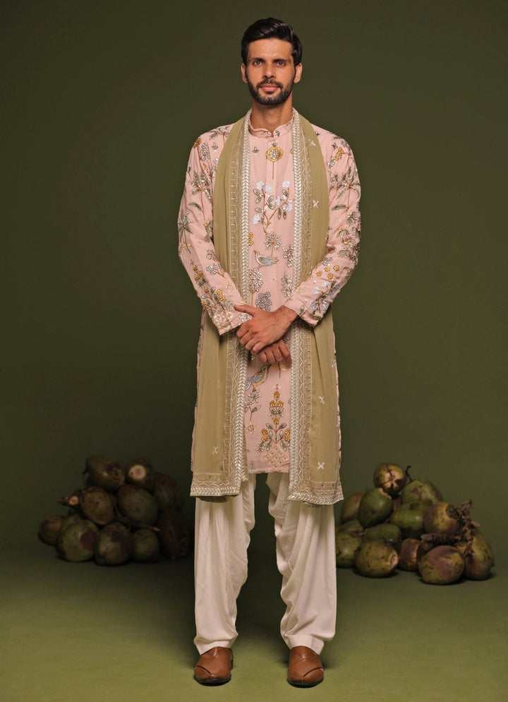 Beige Resham Kurta Patiala Pant Set With Dupatta Kalpraag - Fabilicious Fashion