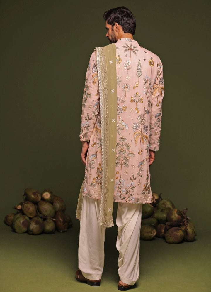 Beige Resham Kurta Patiala Pant Set With Dupatta Kalpraag - Fabilicious Fashion