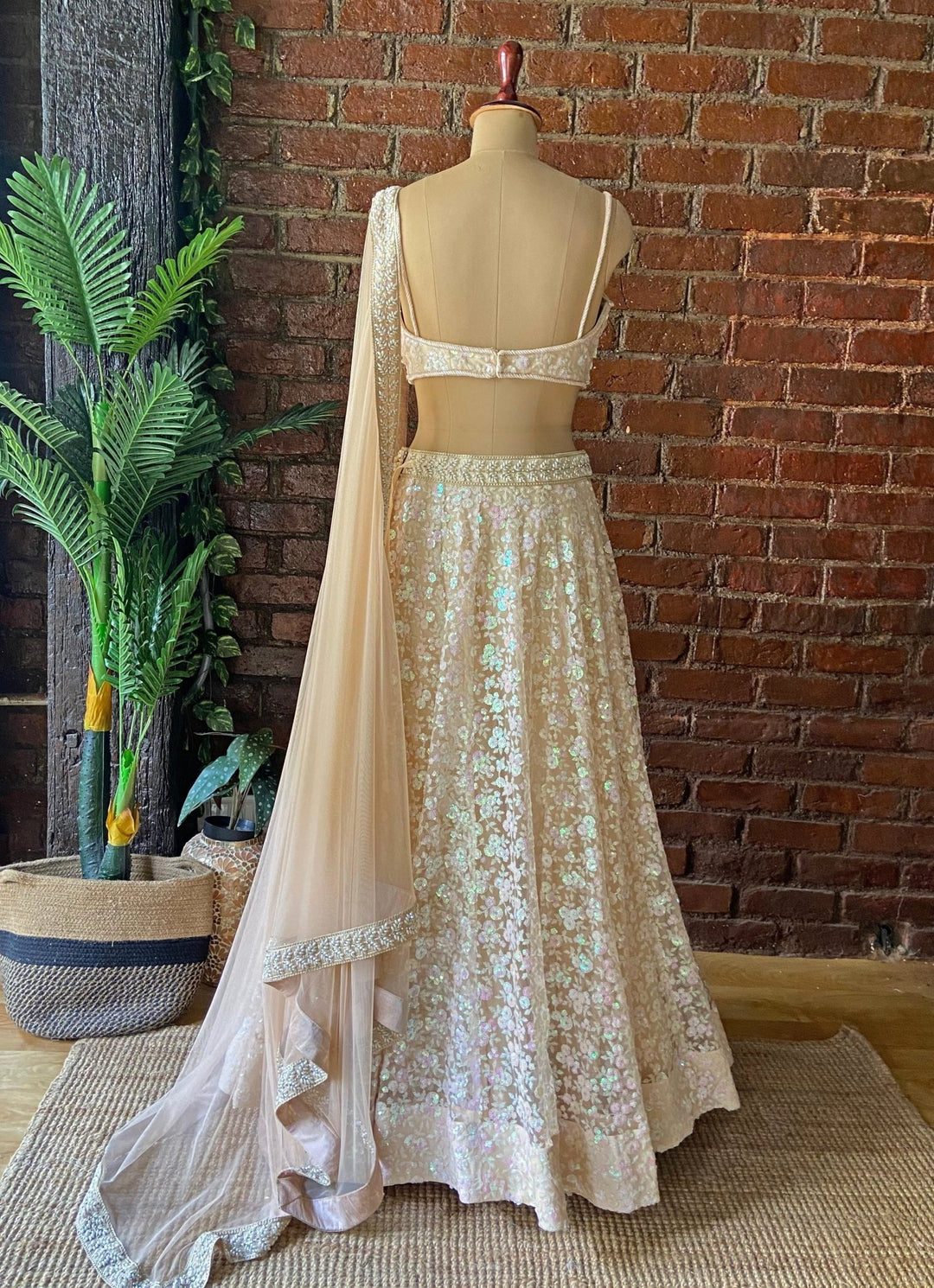 Beige Sequin Embroidered Lehenga Set Priti Sahni - Fabilicious Fashion