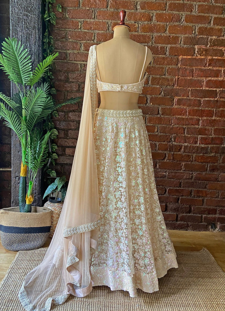 Beige Sequin Embroidered Lehenga Set Priti Sahni - Fabilicious Fashion