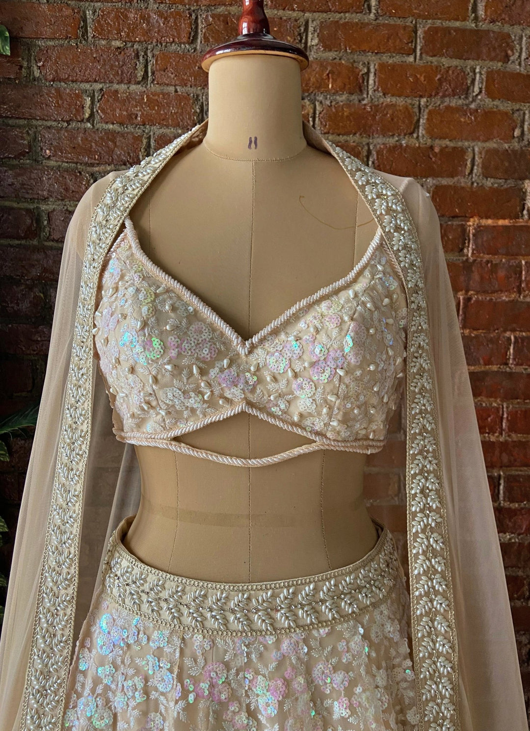 Beige Sequin Embroidered Lehenga Set Priti Sahni - Fabilicious Fashion