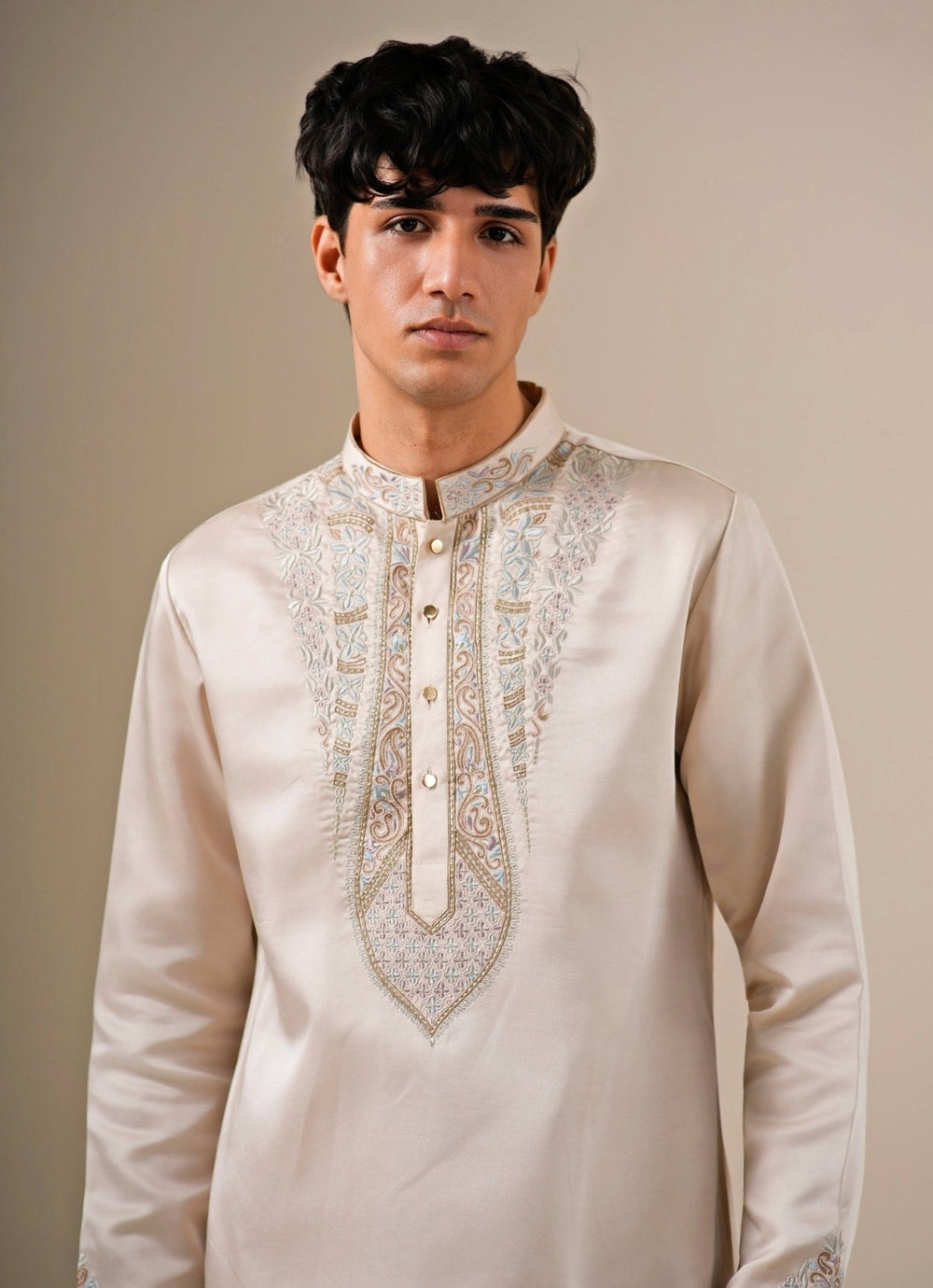 Darzi House Beige Silk Blend Kurta Pants SetFabilicious Fashion