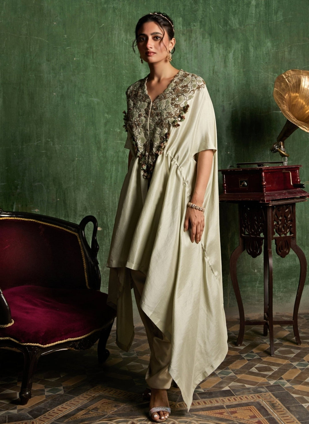 Prisho Beige Silk Kaftan Pants SetFabilicious Fashion