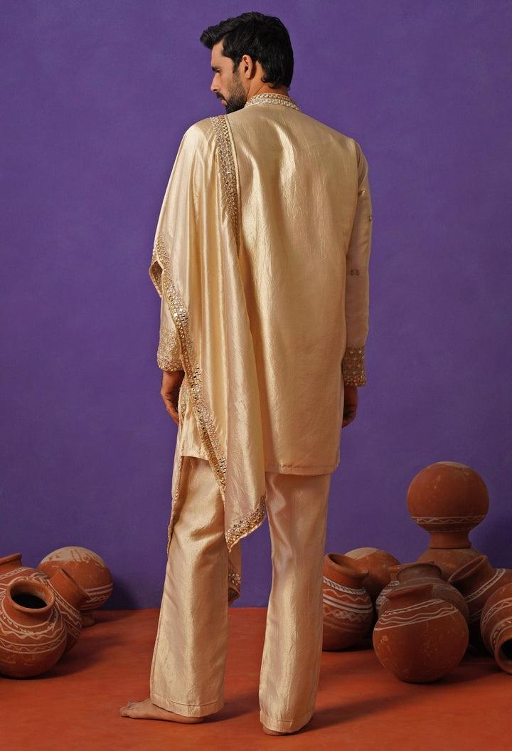 Kalpraag Beige Silk Mirror Kurta Set with DupattaFabilicious Fashion