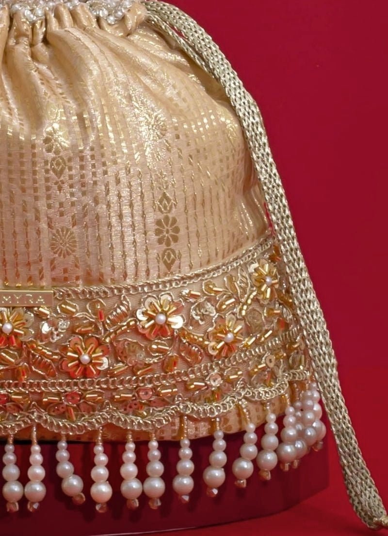 Amyra Beige Silk Organza Bucket BagFabilicious Fashion