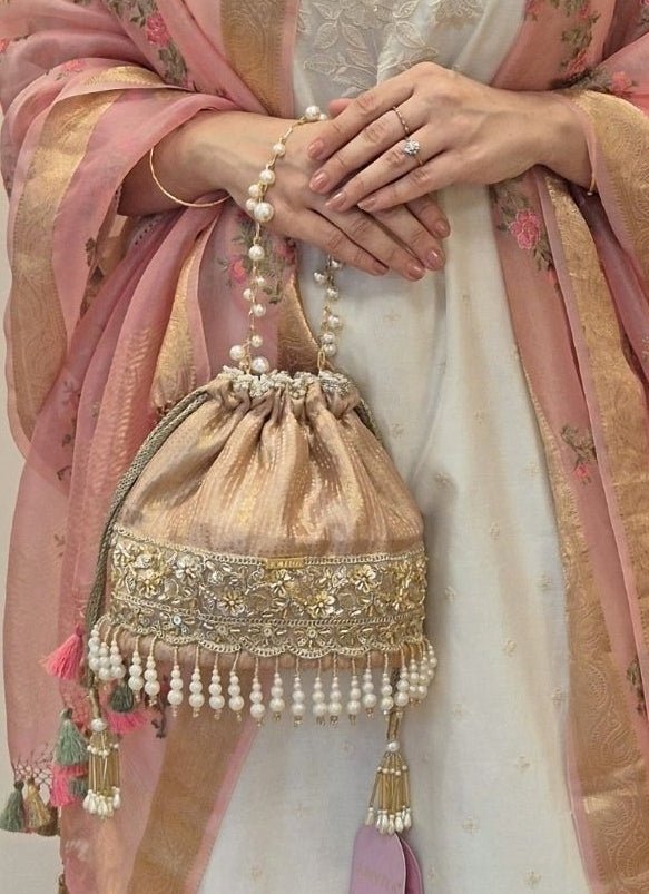 Amyra Beige Silk Organza Bucket BagFabilicious Fashion