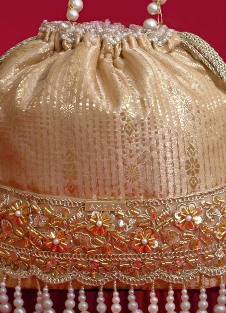 Amyra Beige Silk Organza Bucket BagFabilicious Fashion