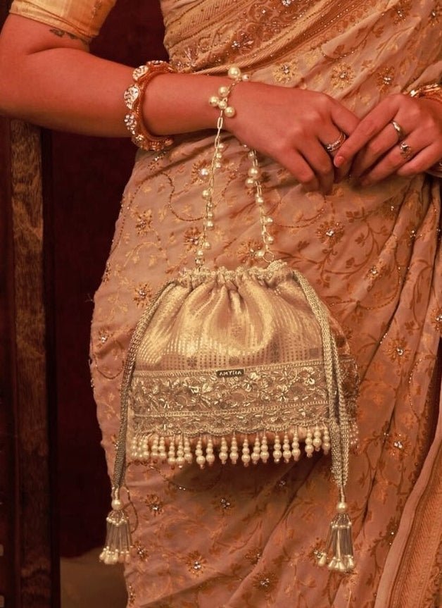 Amyra Beige Silk Organza Bucket BagFabilicious Fashion