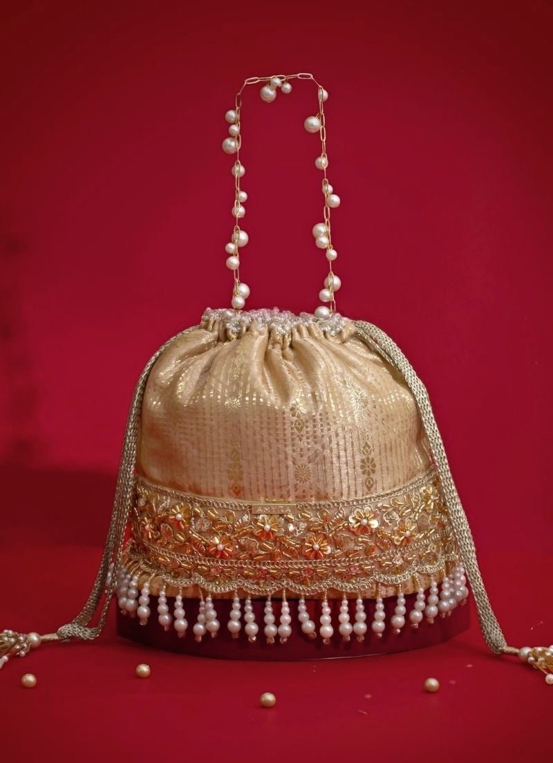Amyra Beige Silk Organza Bucket BagFabilicious Fashion