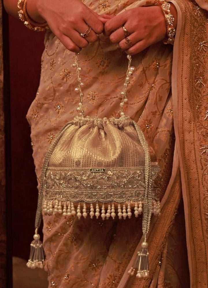 Amyra Beige Silk Organza Bucket BagFabilicious Fashion