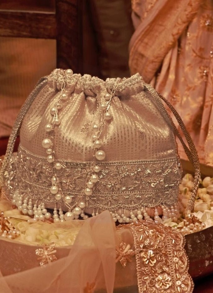 Amyra Beige Silk Organza Bucket BagFabilicious Fashion