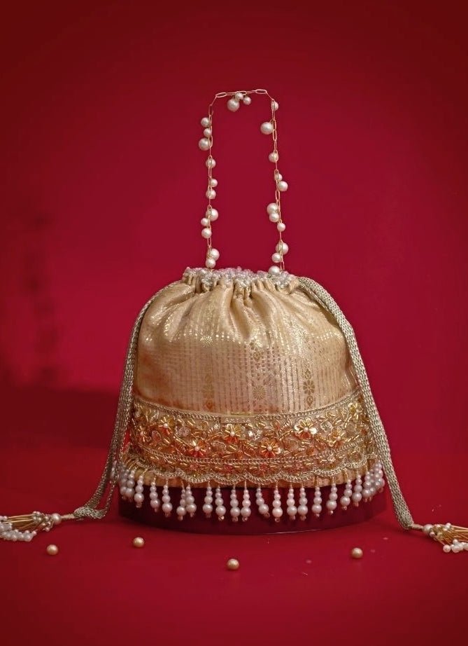 Amyra Beige Silk Organza Bucket BagFabilicious Fashion