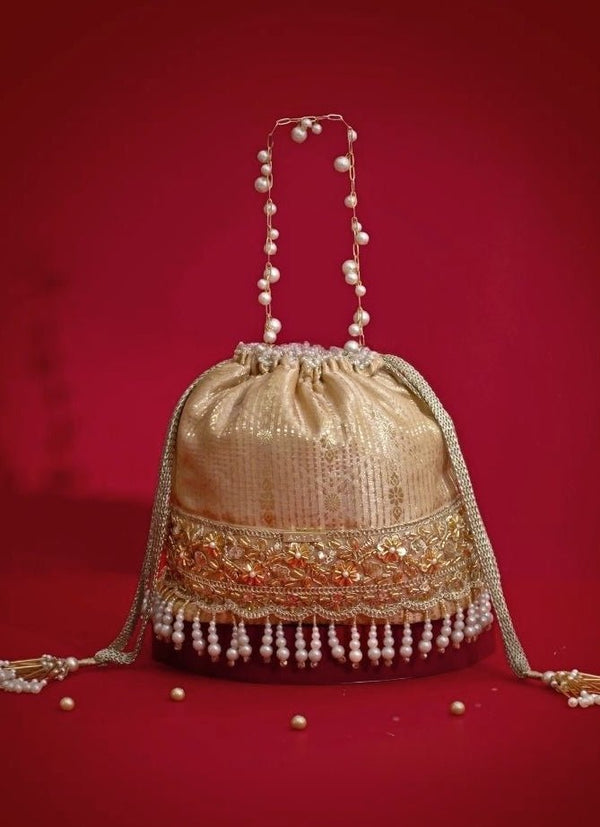 Beige Silk Organza Bucket Bag