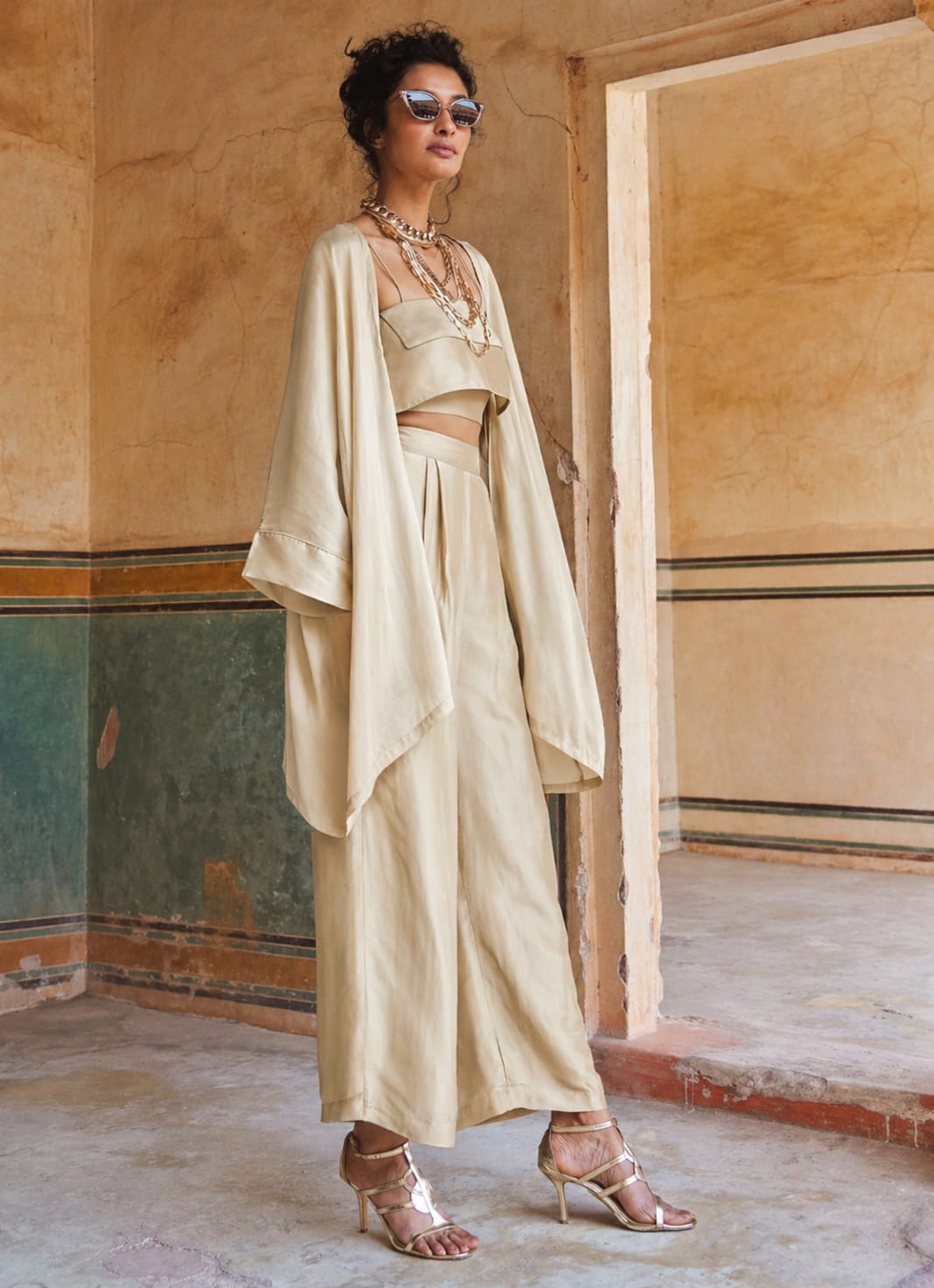 Paulmi and Harsh Beige Silk Organza Pant Set With JacketFabilicious Fashion