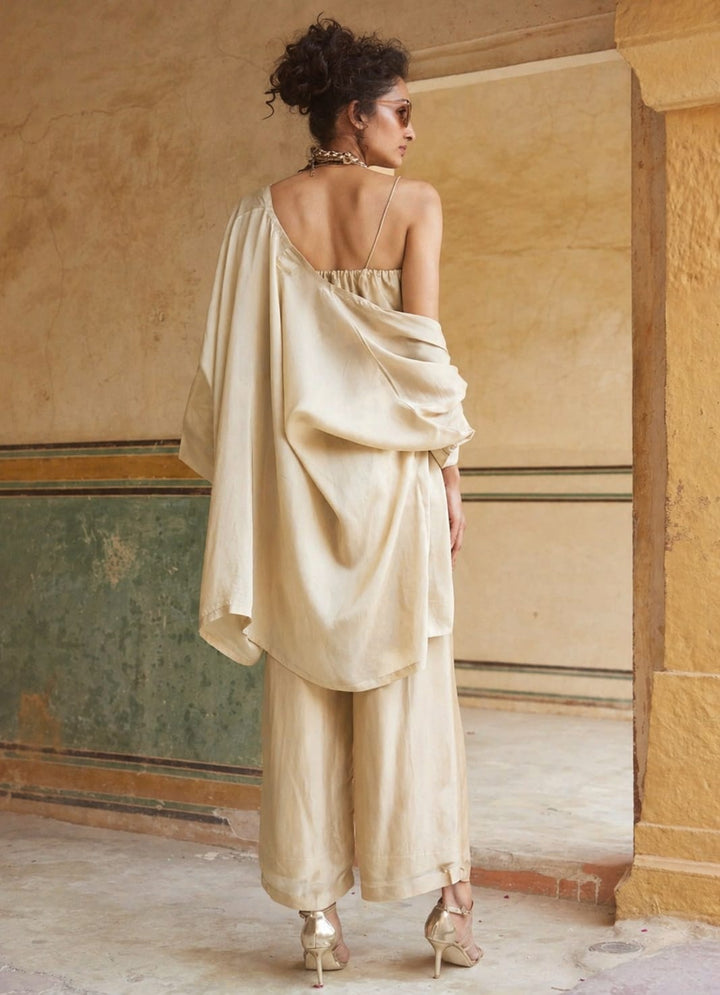 Paulmi and Harsh Beige Silk Organza Pant Set With JacketFabilicious Fashion