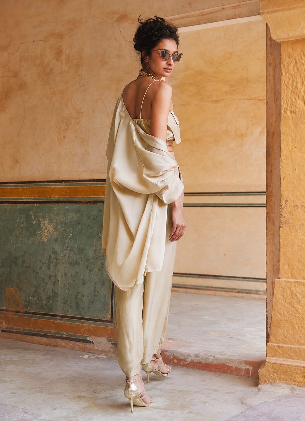 Paulmi and Harsh Beige Silk Organza Pant Set With JacketFabilicious Fashion