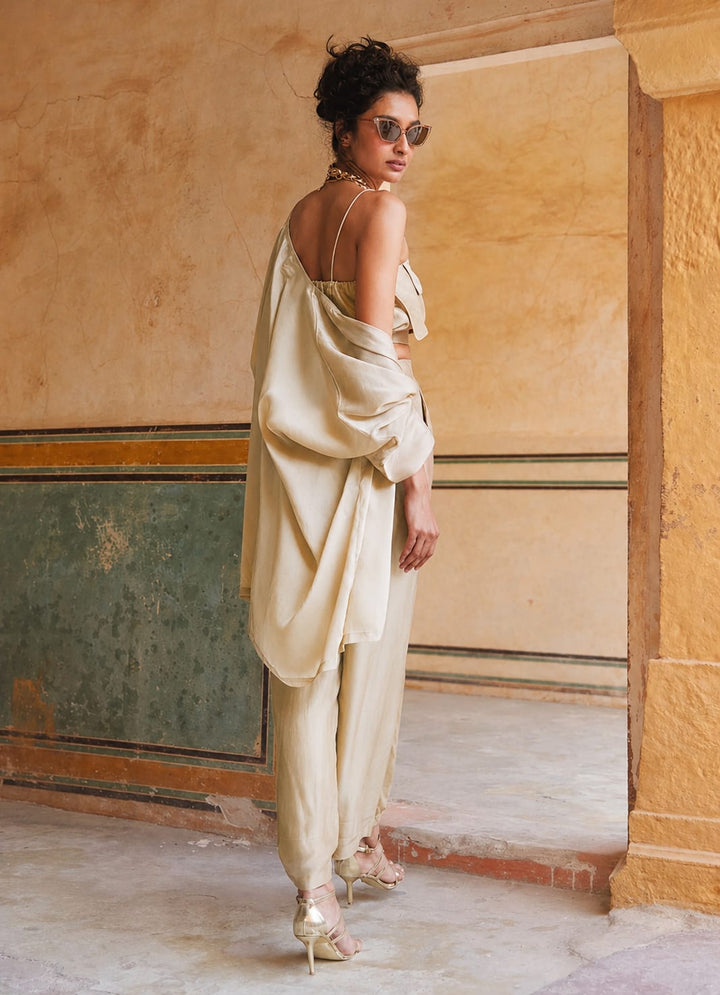 Paulmi and Harsh Beige Silk Organza Pant Set With JacketFabilicious Fashion