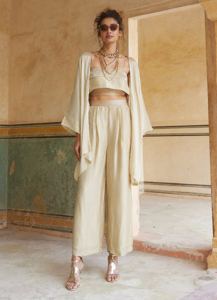 Paulmi and Harsh Beige Silk Organza Pant Set With JacketFabilicious Fashion