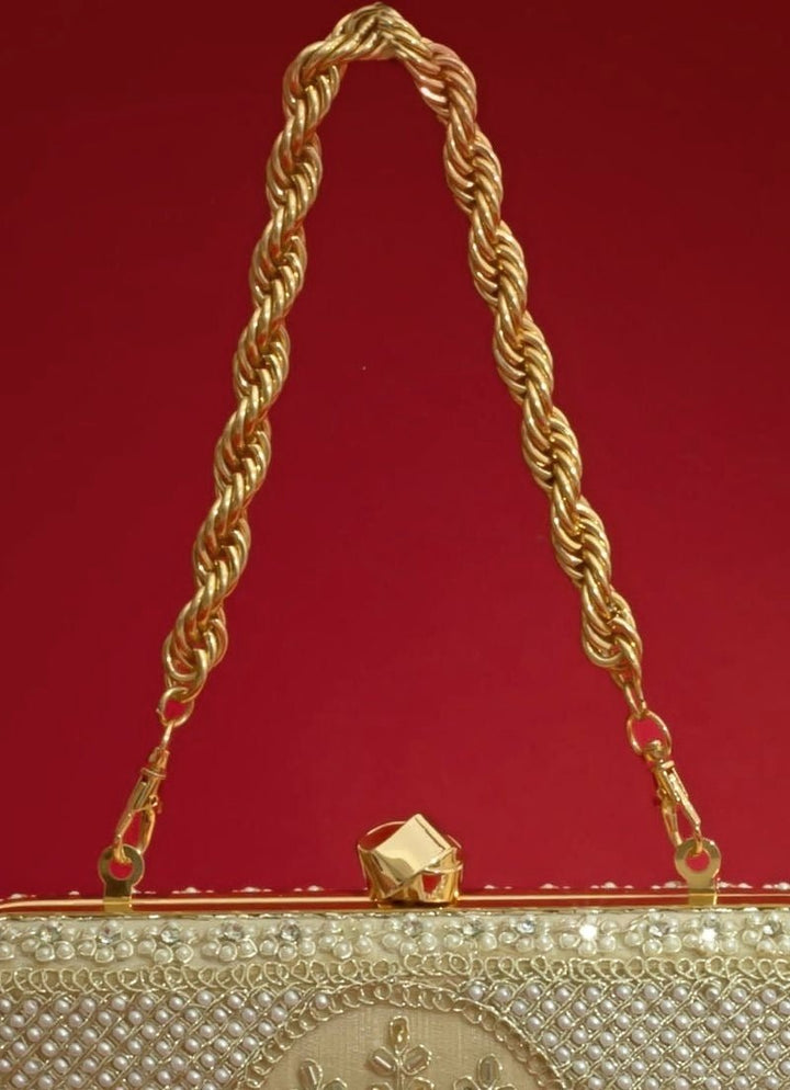 Beige Silk Pearl Clutch Amyra - Fabilicious Fashion