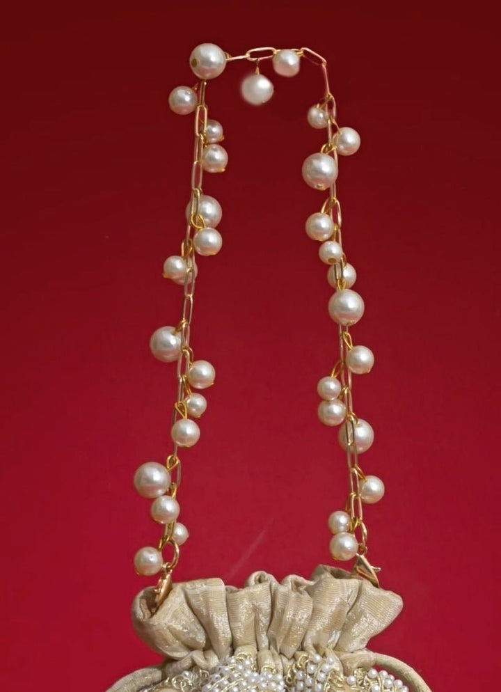 Beige Silk Pearl Potli Amyra - Fabilicious Fashion