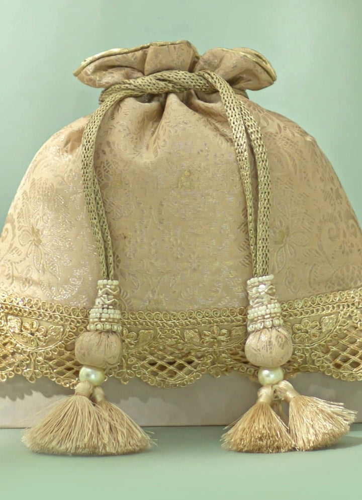 Beige Silk Potli AMYRA - Fabilicious Fashion