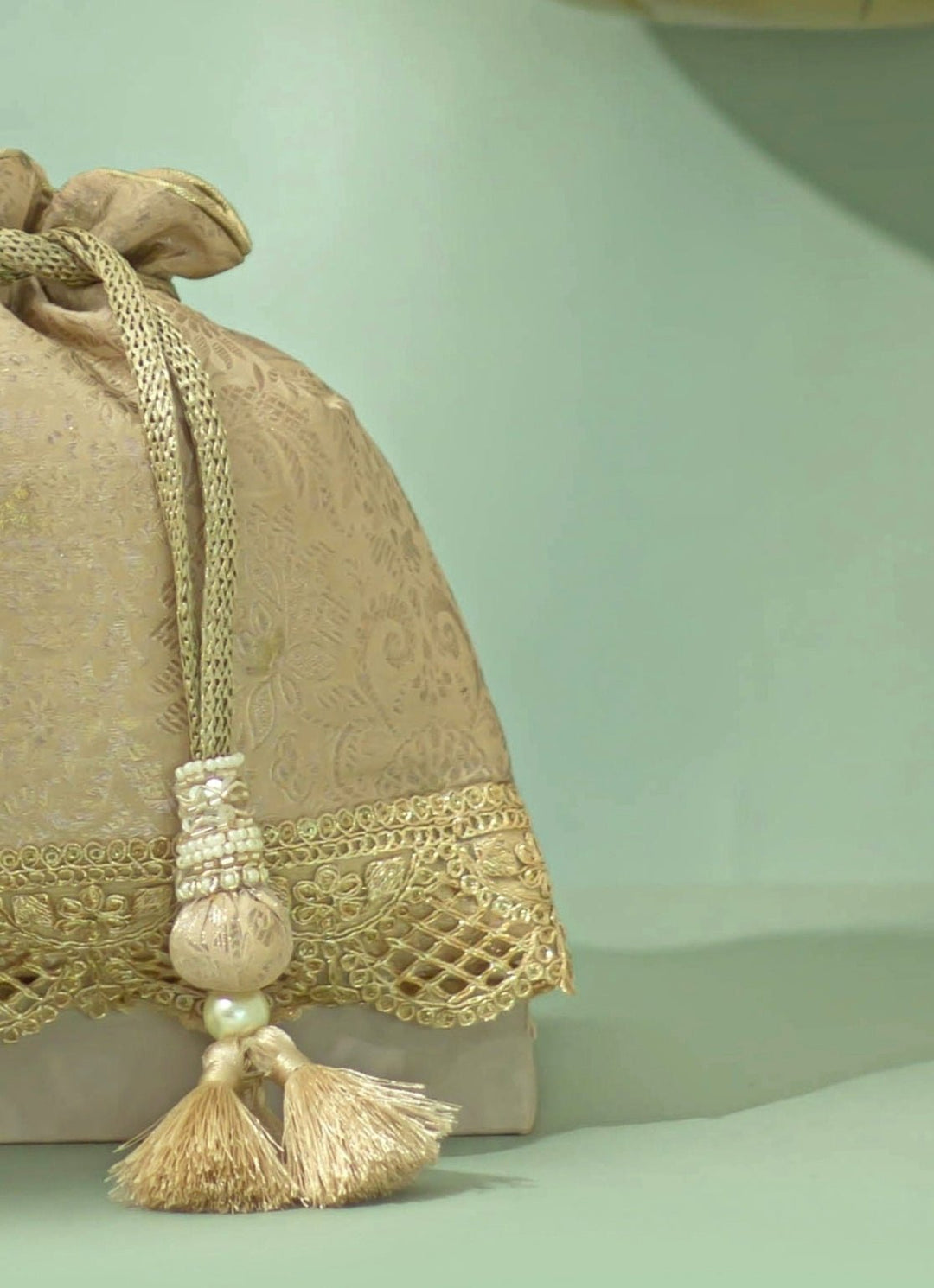 Beige Silk Potli AMYRA - Fabilicious Fashion