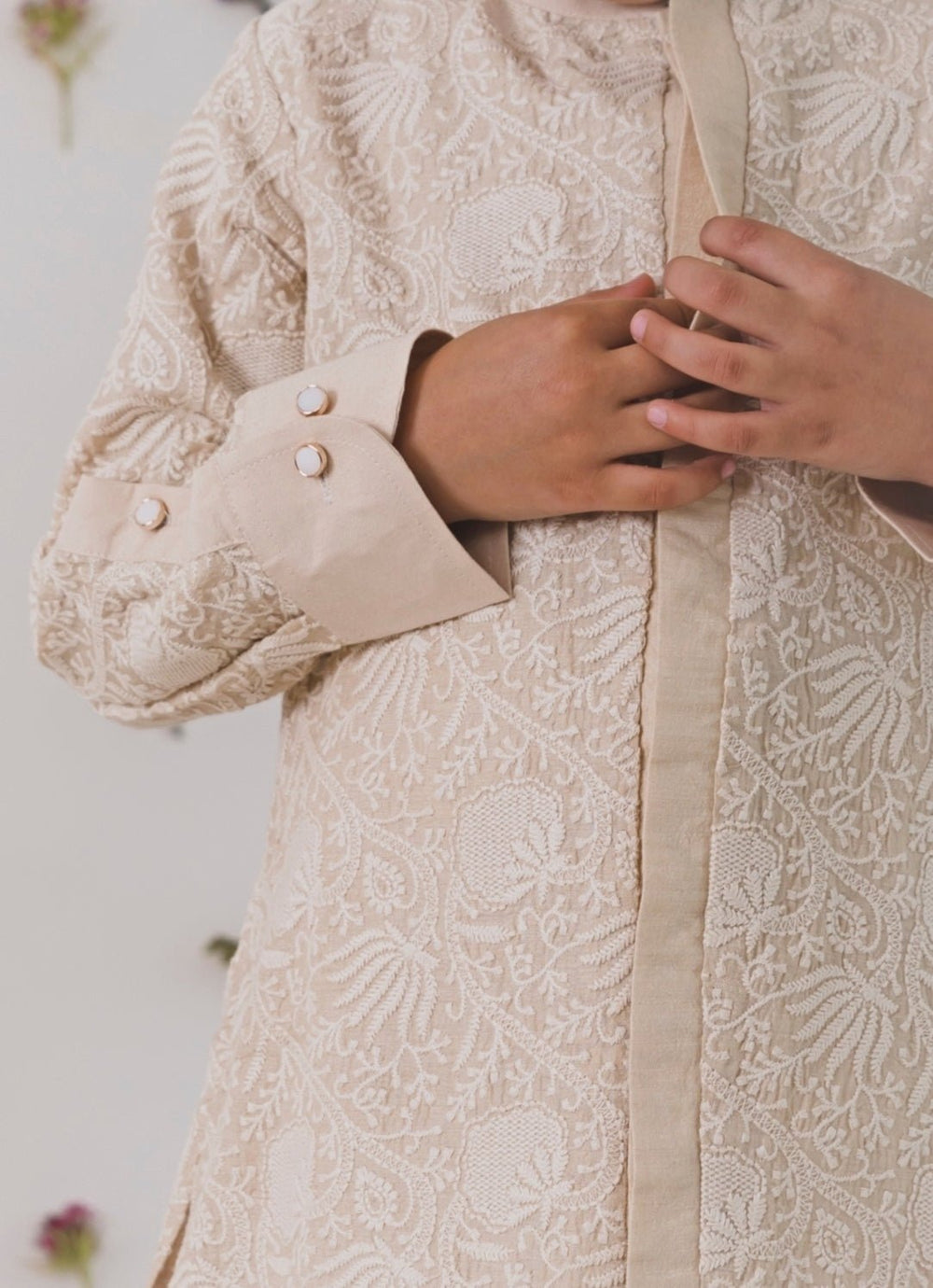 Beige Silk Shirt With Trouser Set Chotibuti - Fabilicious Fashion