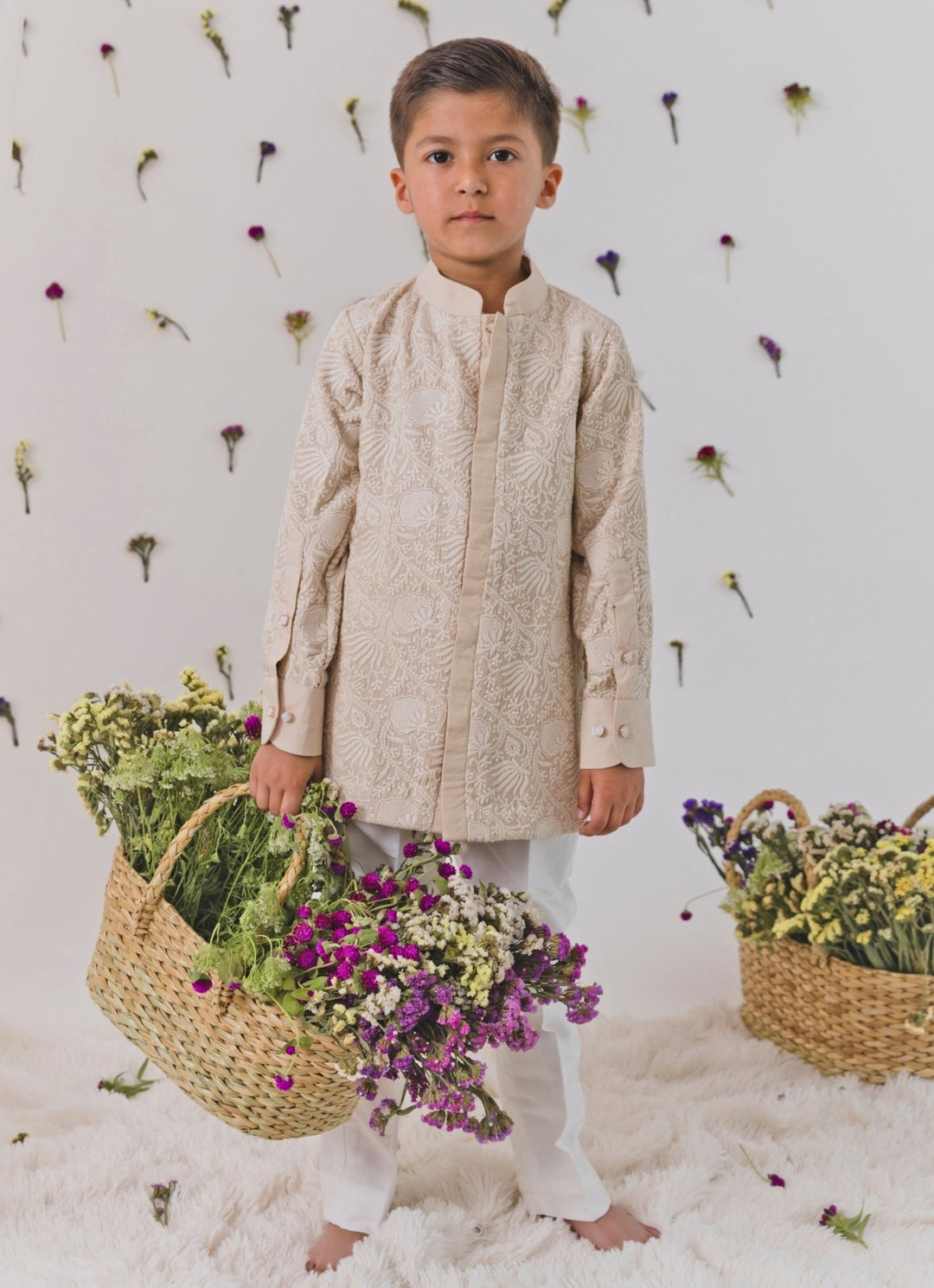 Beige Silk Shirt With Trouser Set Chotibuti - Fabilicious Fashion