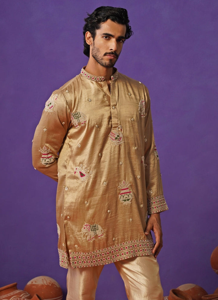 Beige Silk Short Kurta Set Kalpraag - Fabilicious Fashion