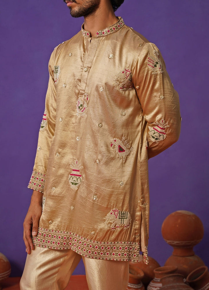 Beige Silk Short Kurta Set Kalpraag - Fabilicious Fashion