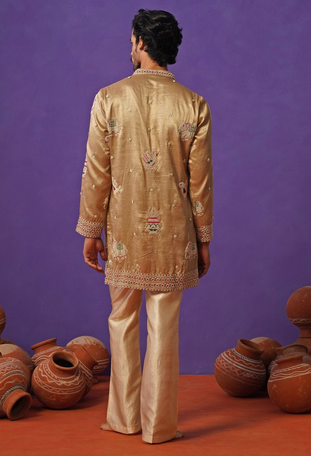Beige Silk Short Kurta Set Kalpraag - Fabilicious Fashion