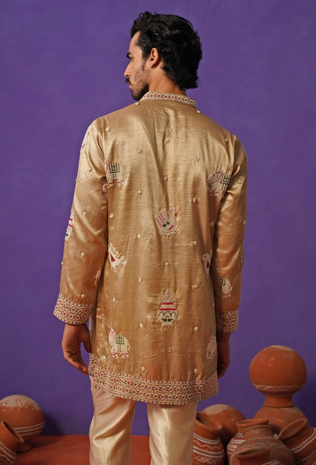 Beige Silk Short Kurta Set Kalpraag - Fabilicious Fashion