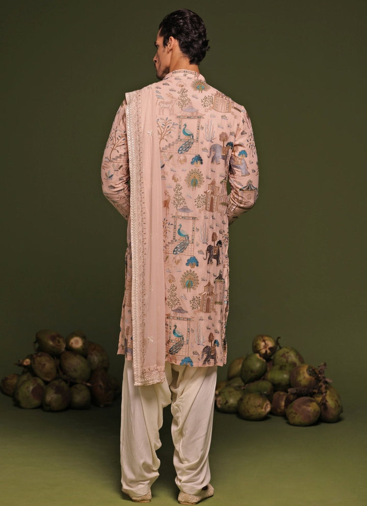 Beige Thread Embroidered Kurta Patiala Pant Set With Dupatta Kalpraag - Fabilicious Fashion
