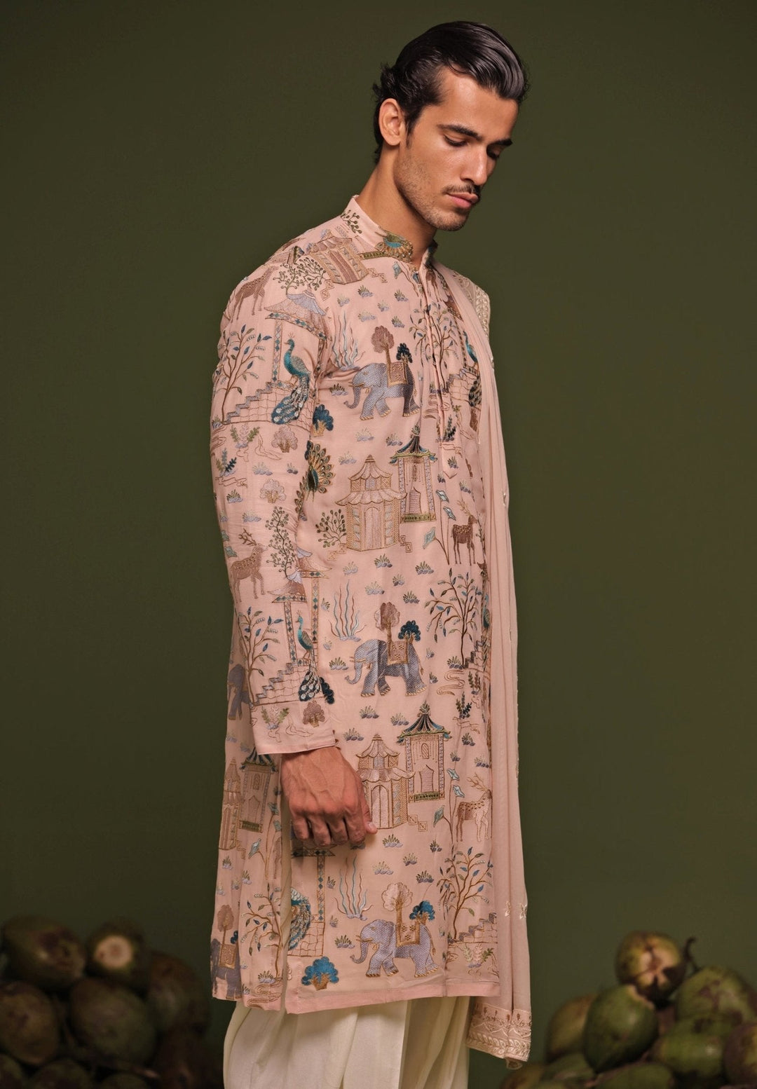 Beige Thread Embroidered Kurta Patiala Pant Set With Dupatta Kalpraag - Fabilicious Fashion