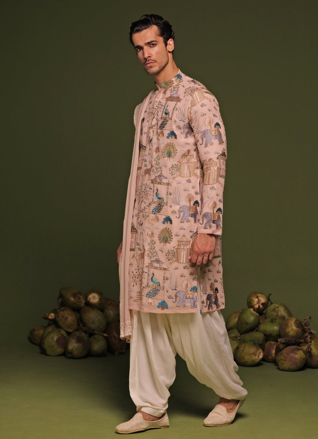 Beige Thread Embroidered Kurta Patiala Pant Set With Dupatta Kalpraag - Fabilicious Fashion