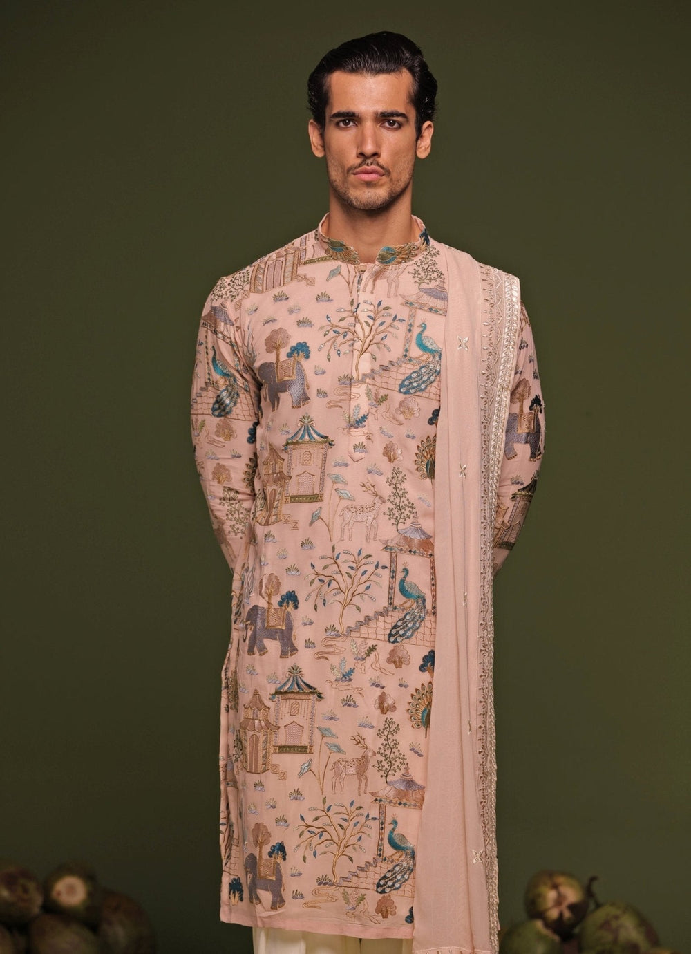 Beige Thread Embroidered Kurta Patiala Pant Set With Dupatta Kalpraag - Fabilicious Fashion