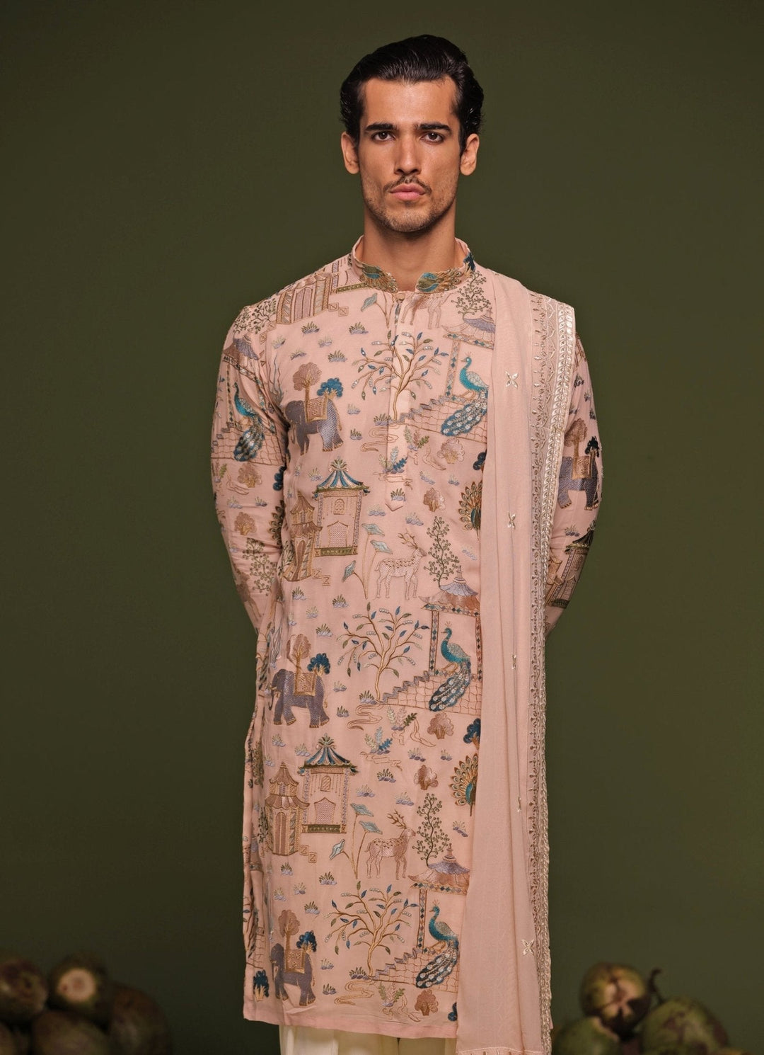 Beige Thread Embroidered Kurta Patiala Pant Set With Dupatta Kalpraag - Fabilicious Fashion