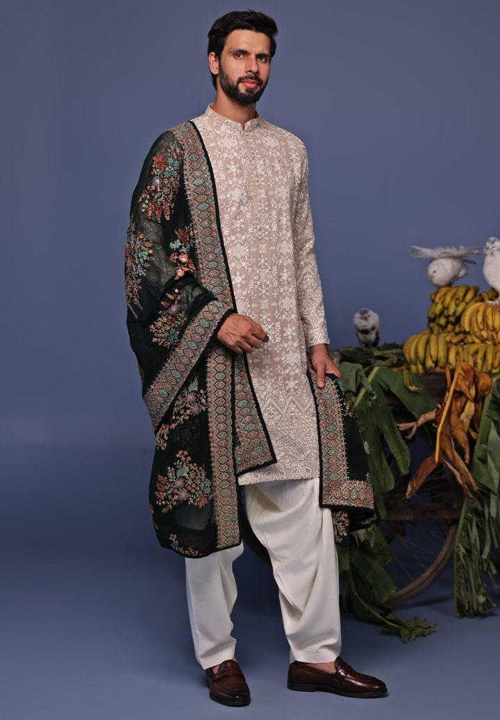 Beige Thread Embroidered Kurta Patiala Set Kalpraag - Fabilicious Fashion