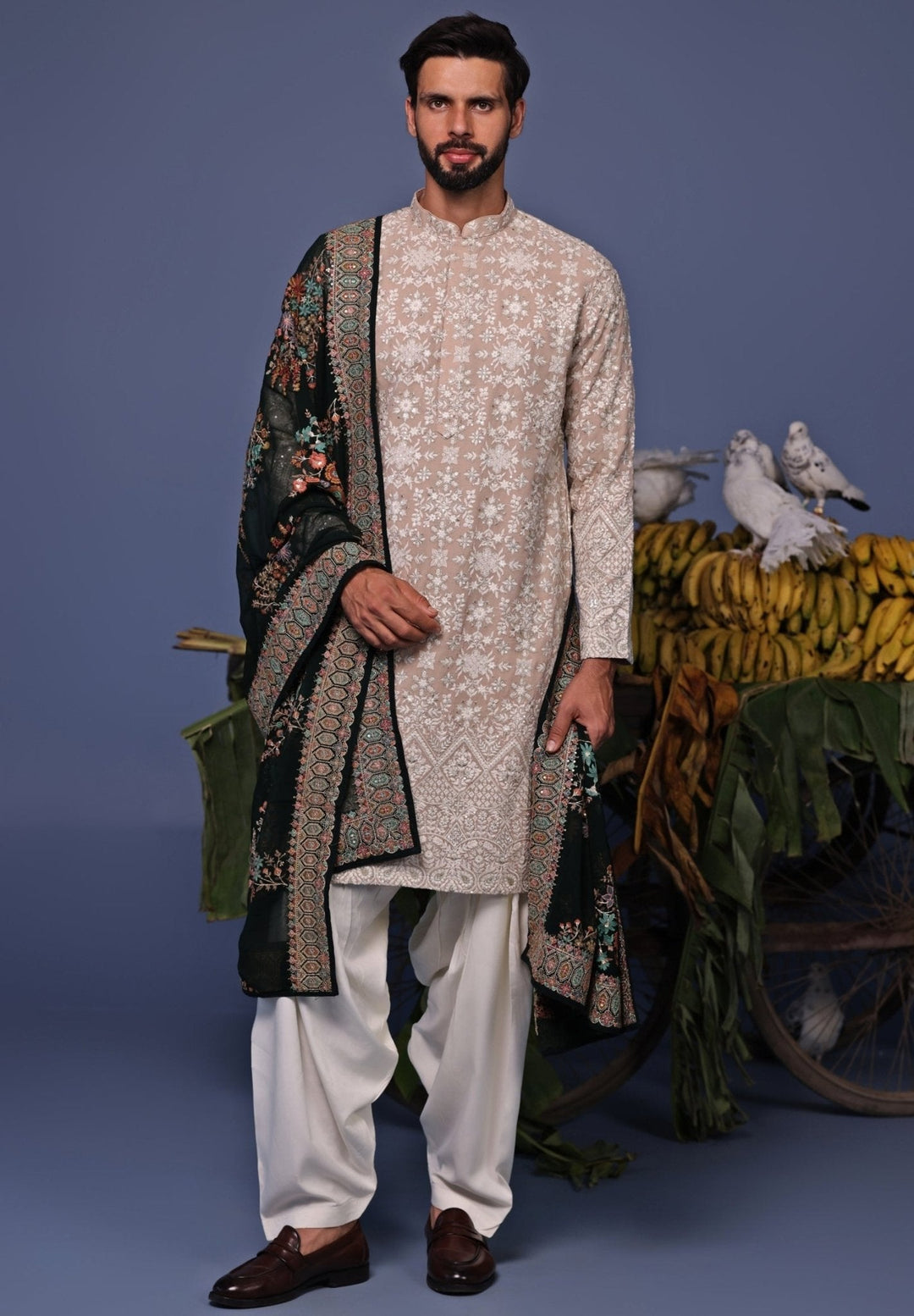 Beige Thread Embroidered Kurta Patiala Set Kalpraag - Fabilicious Fashion